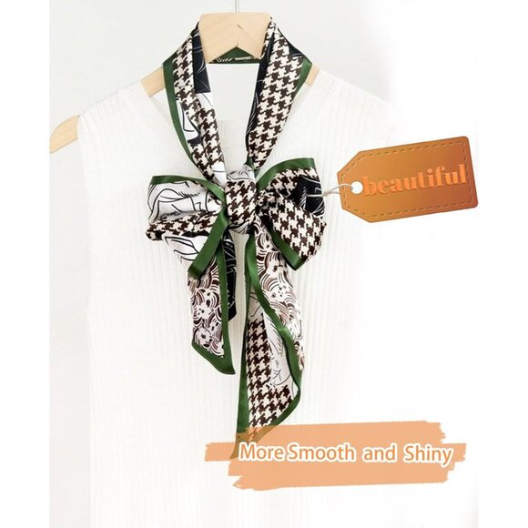 Women's Black White Fashion Oblique Angle Silk Neck Scarf Printed Scarves - Picture 5 of 6